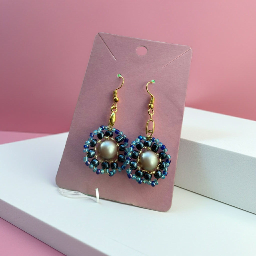 Gold Pearl Beaded Earrings