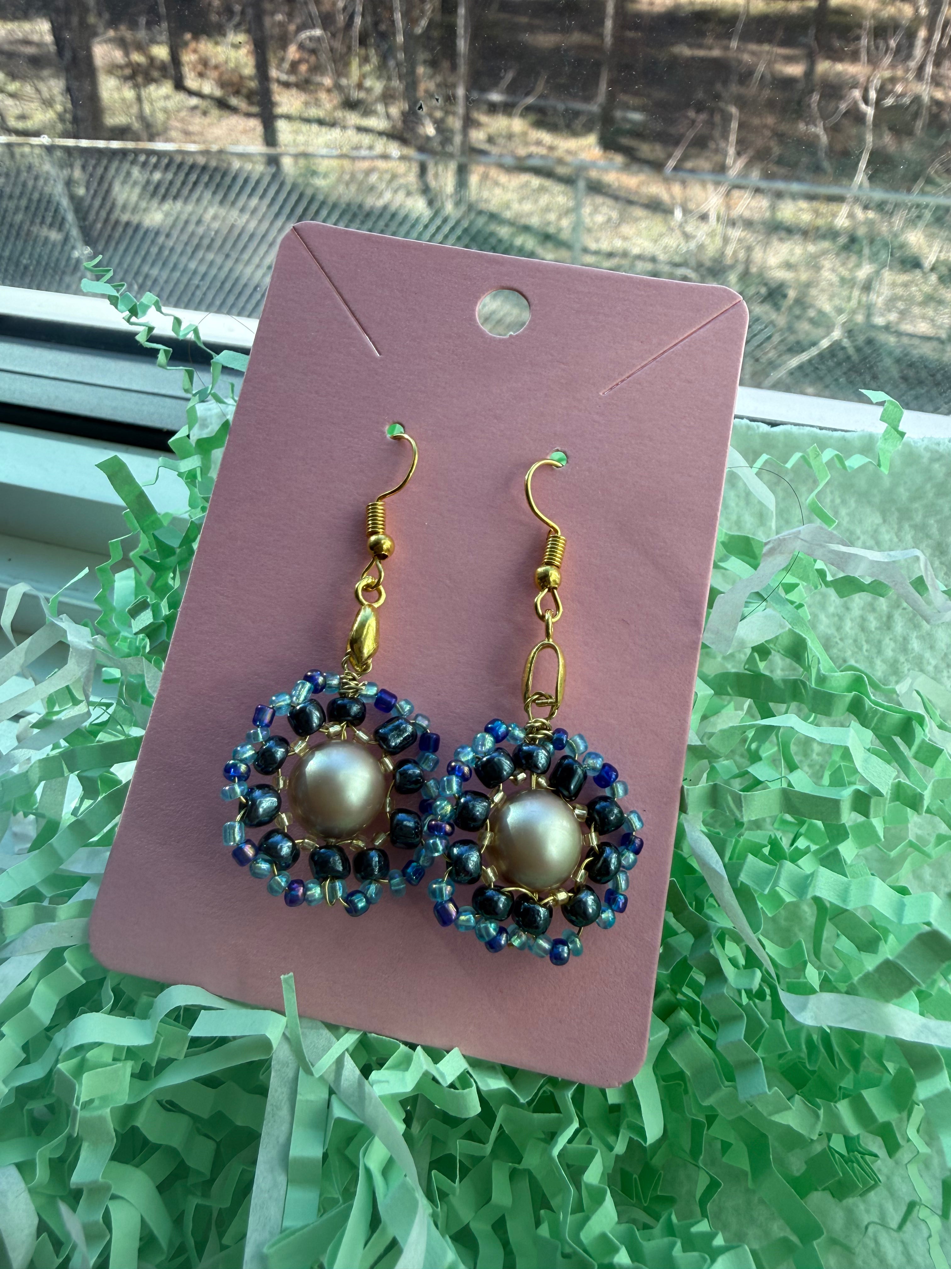 Gold Pearl Beaded Earrings
