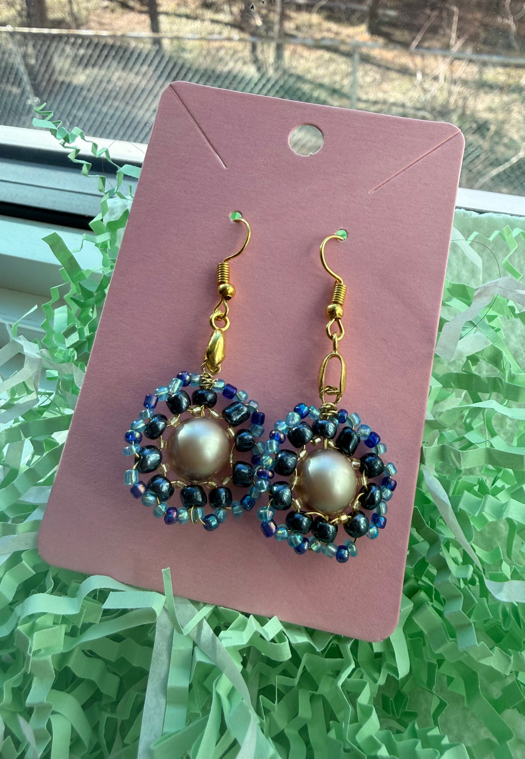 Gold Pearl Beaded Earrings