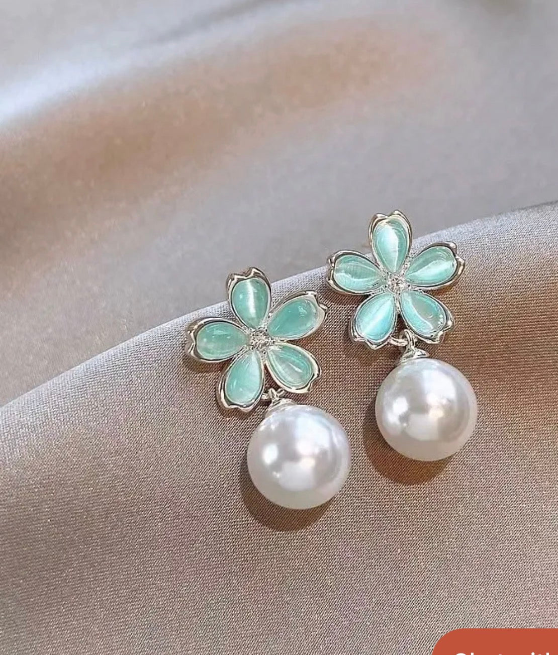 Blue Petal Pearl Earrings C