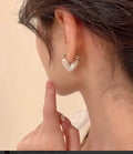 White Pearlescent Heart Gold Earrings