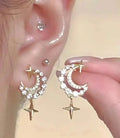 Gold Crescent Moon Star Rhinestone B