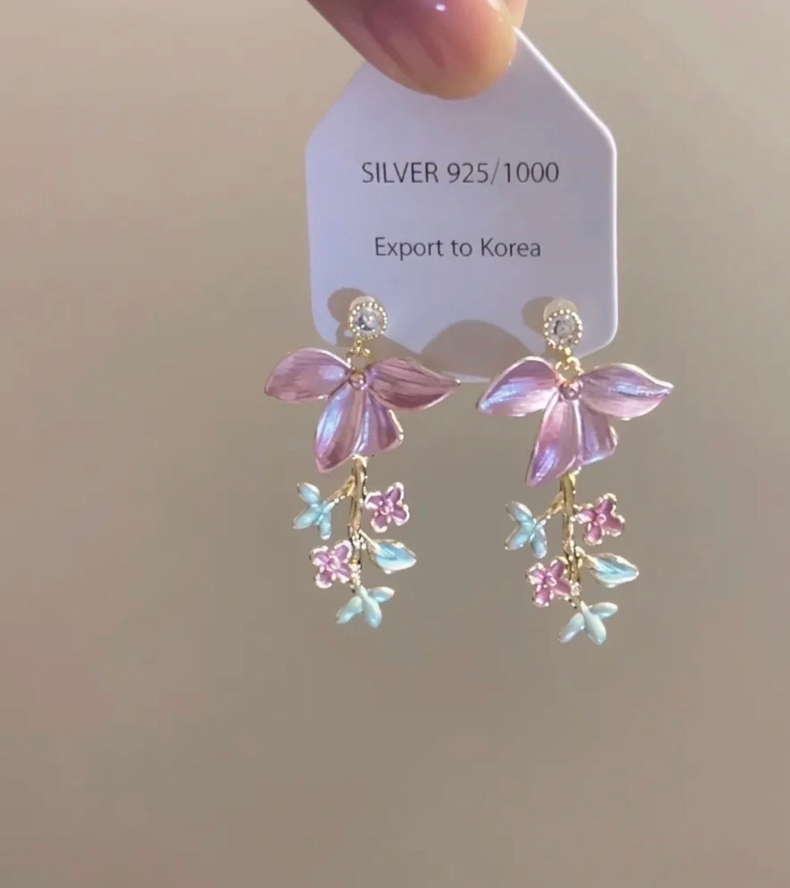 Pink Enamel Flower Dangle B