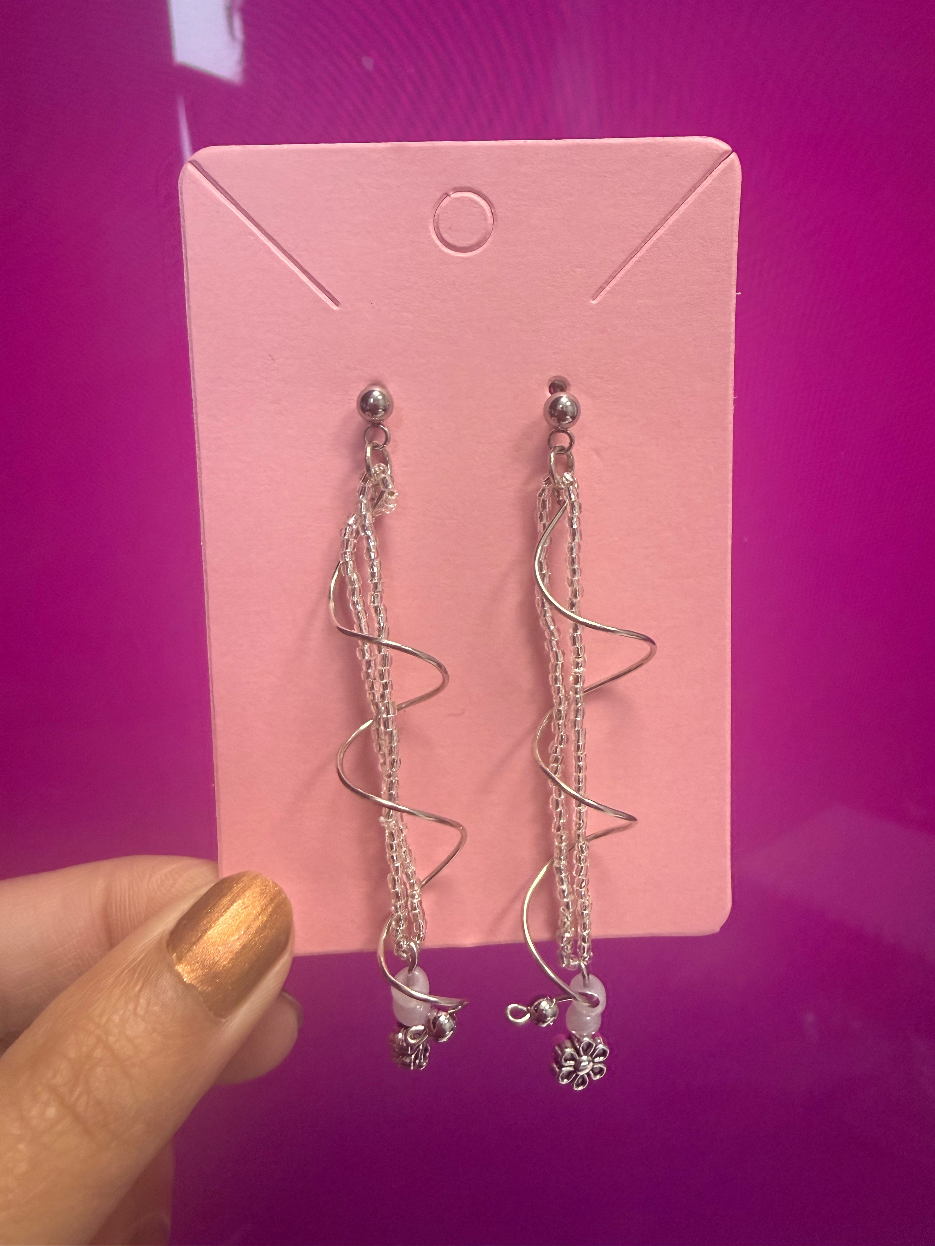 Silver Long Beaded Earrings