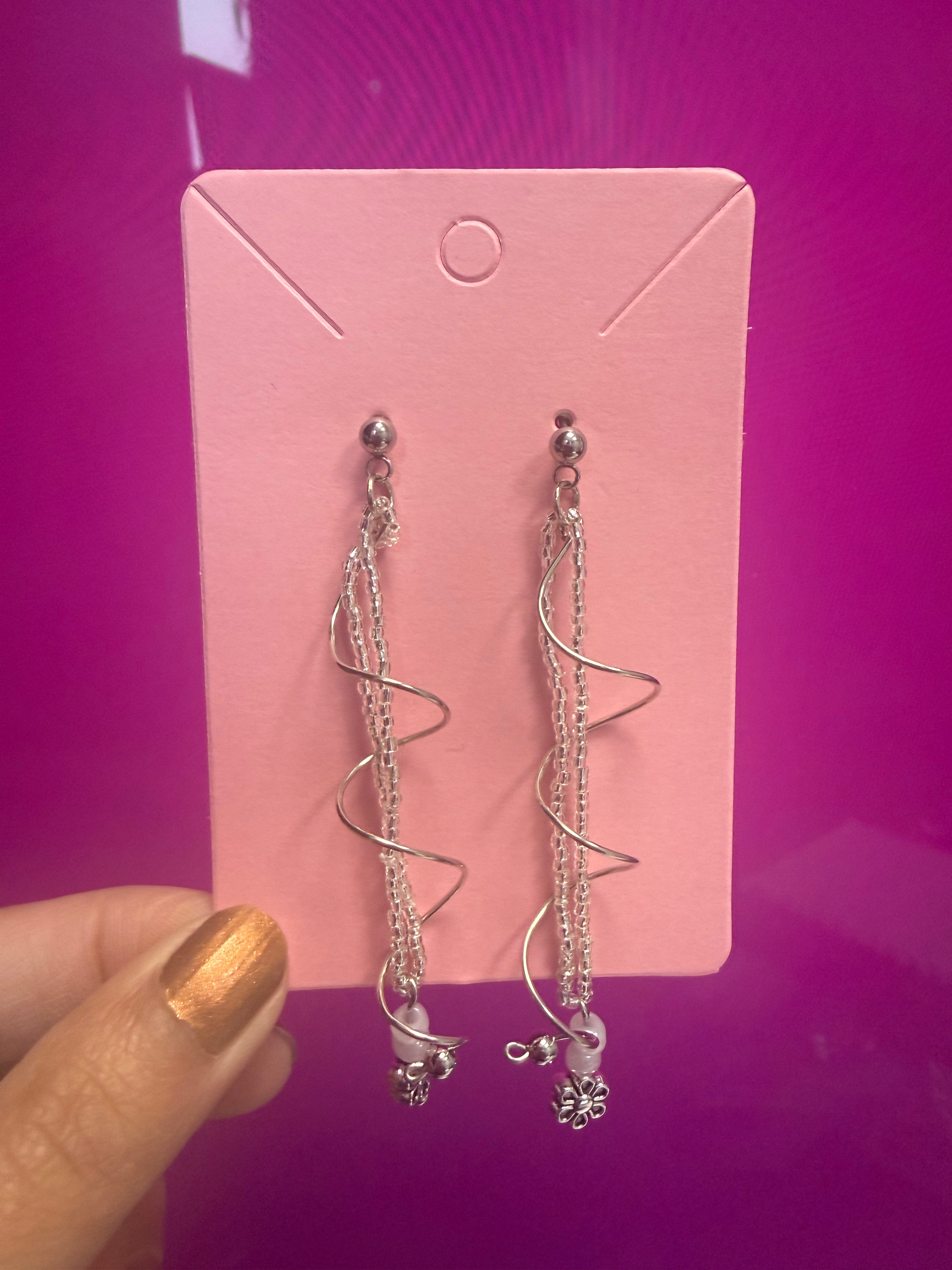 Silver Long Beaded Earrings