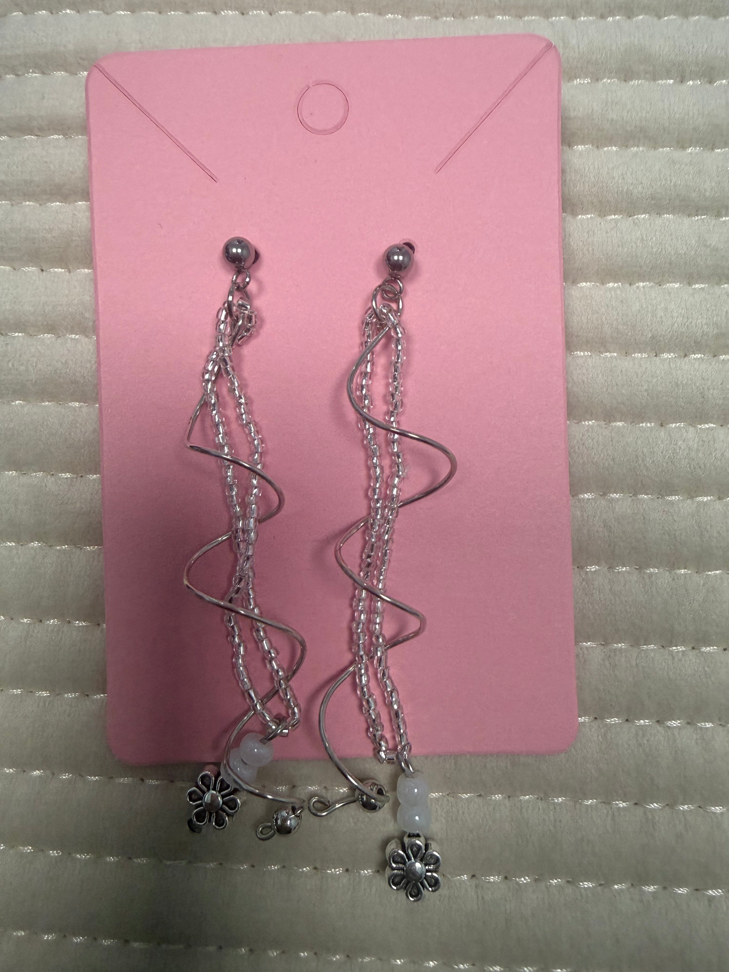 Silver Long Beaded Earrings