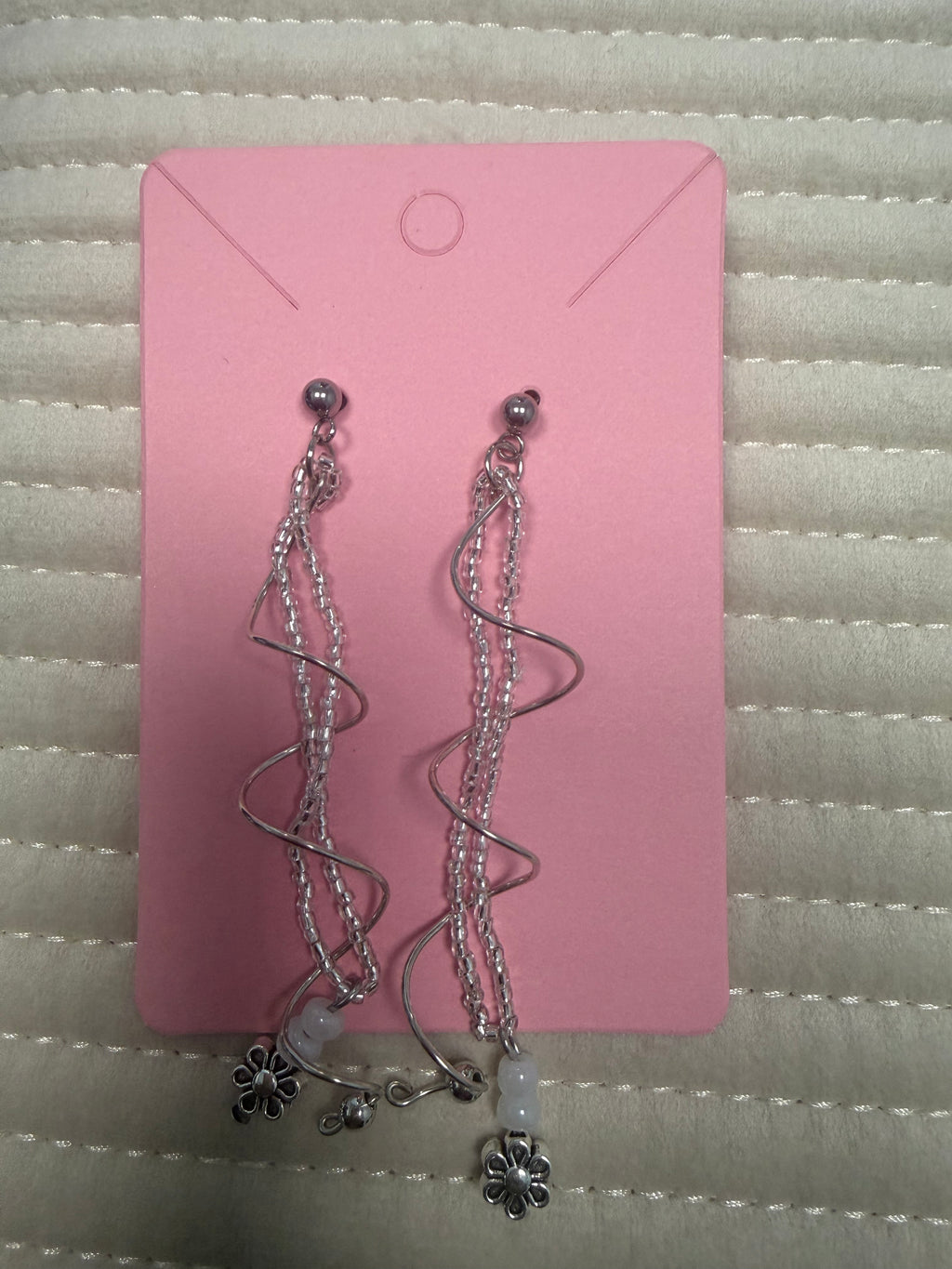 Silver Long Beaded Earrings