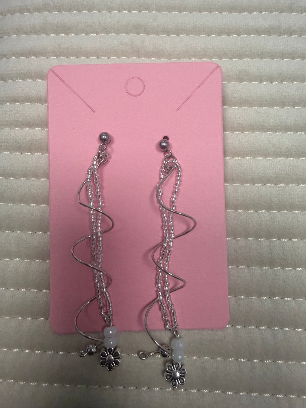 Silver Long Beaded Earrings