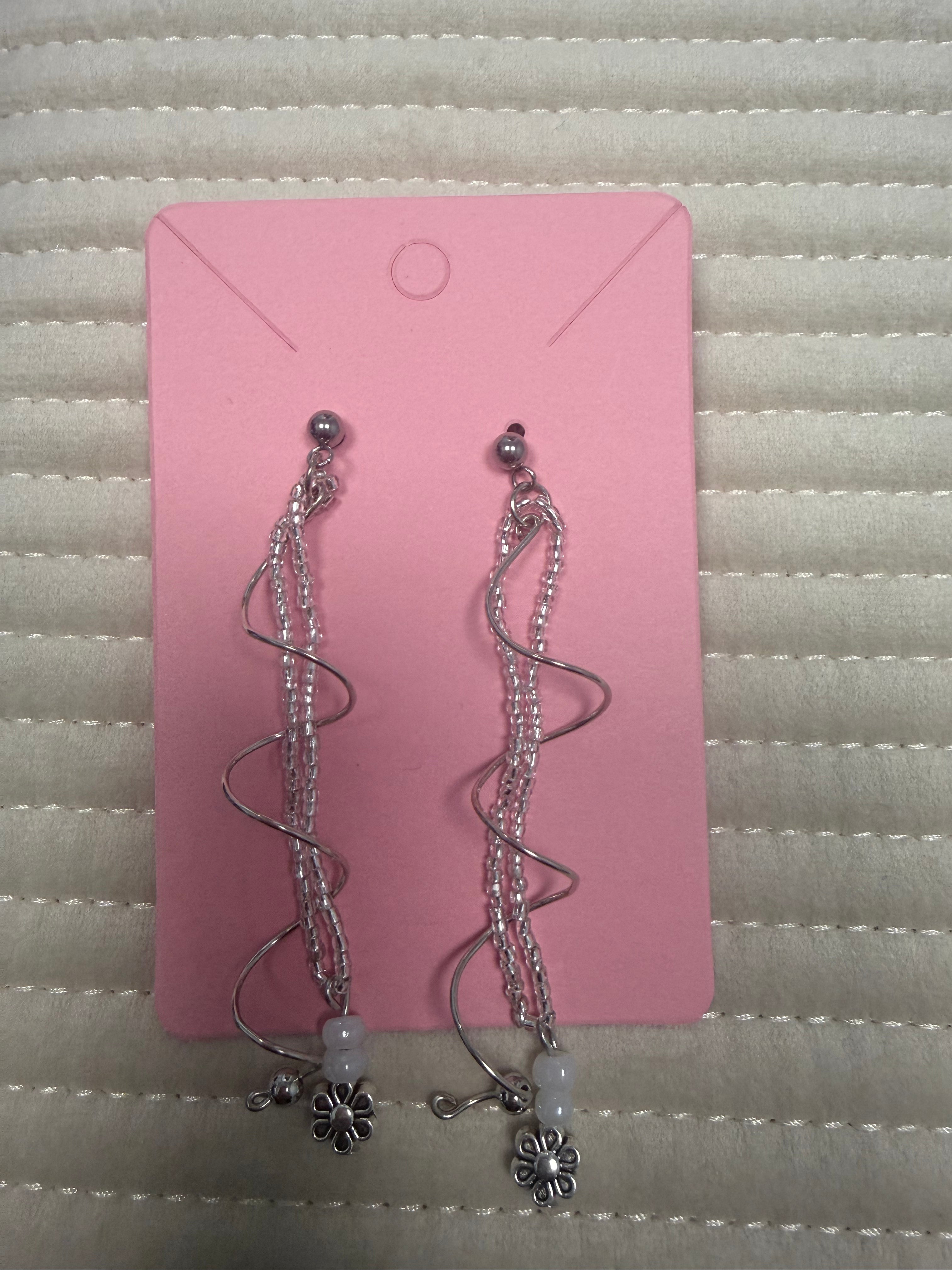 Silver Long Beaded Earrings