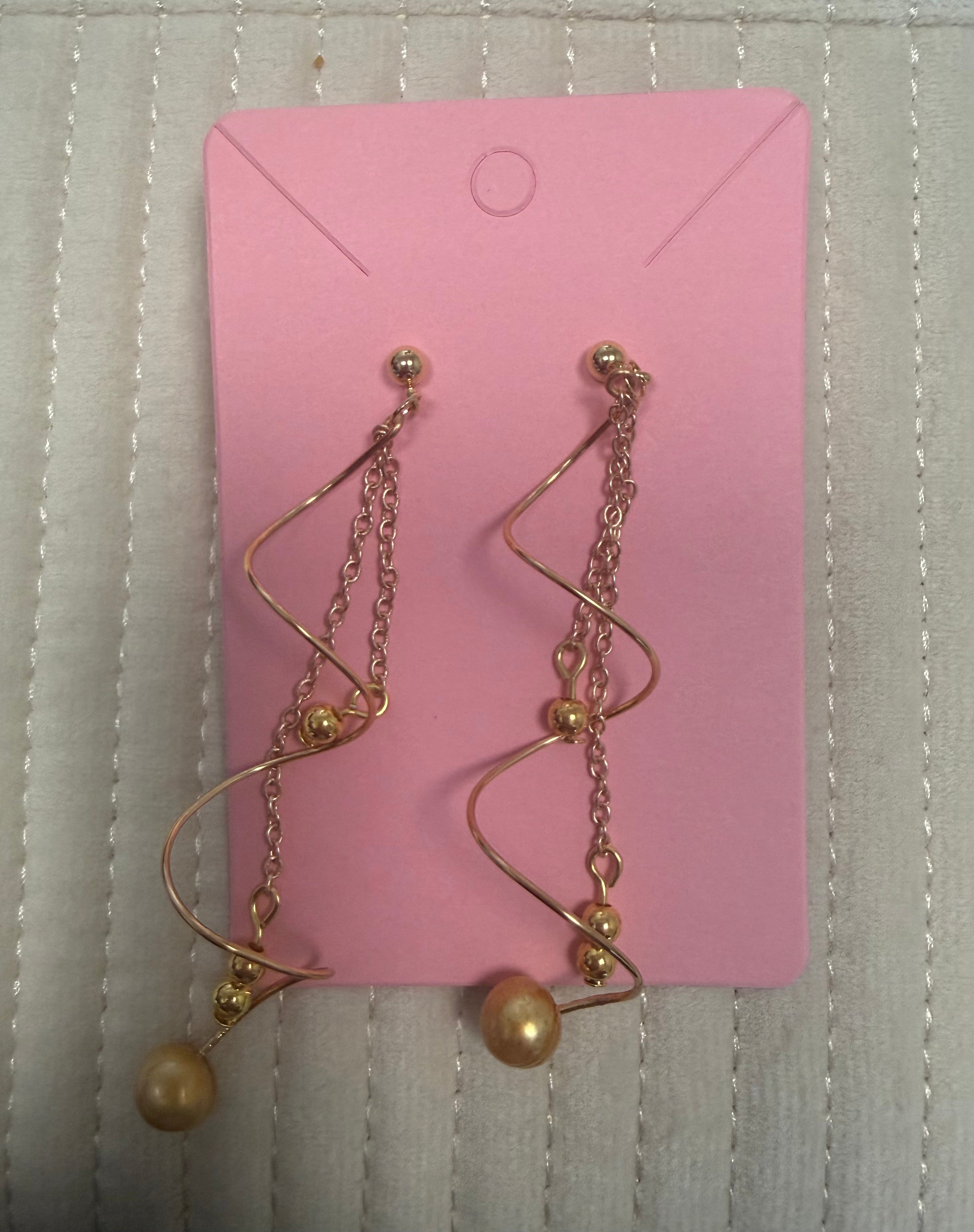 Gold Long Beaded Earrings