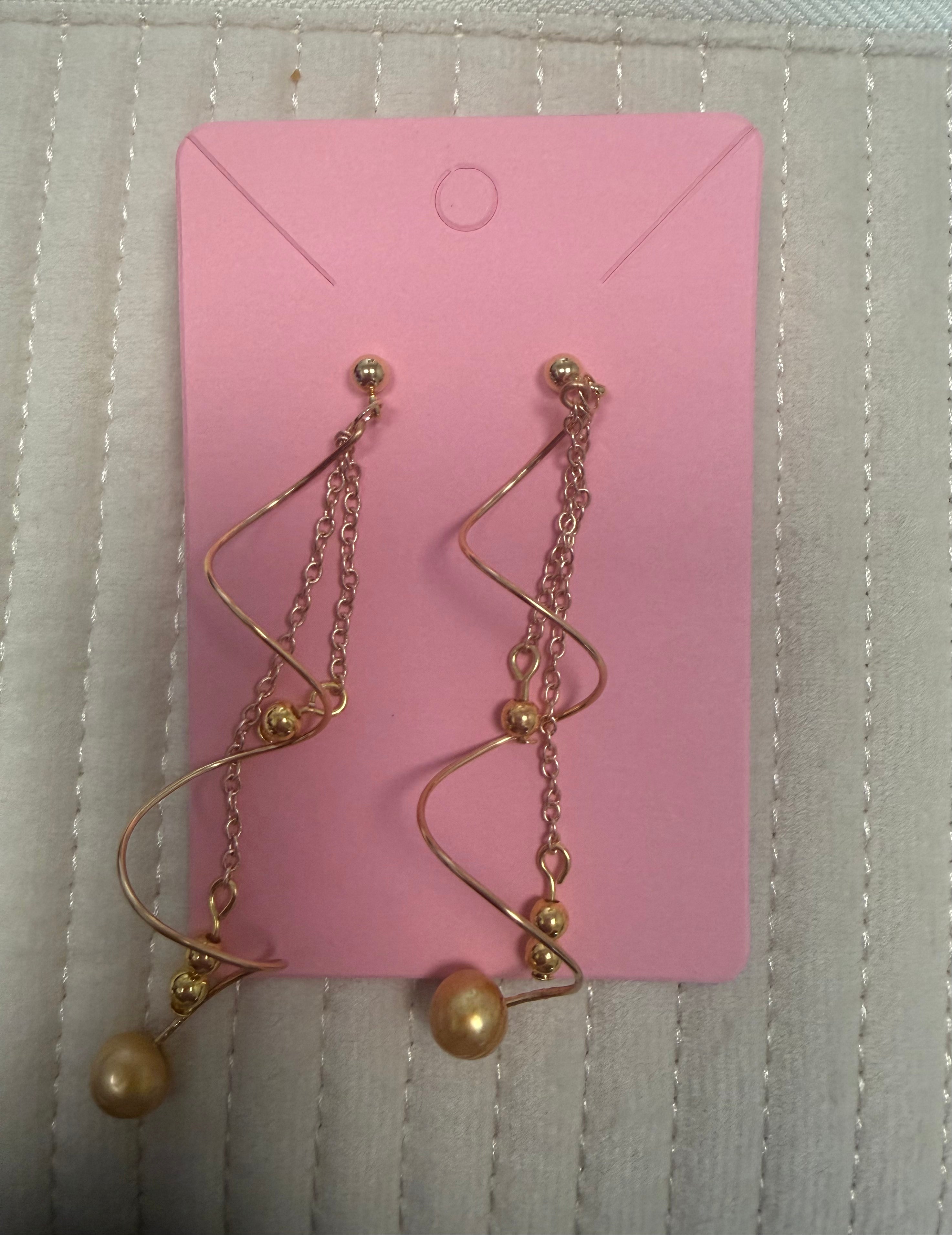 Gold Long Beaded Earrings