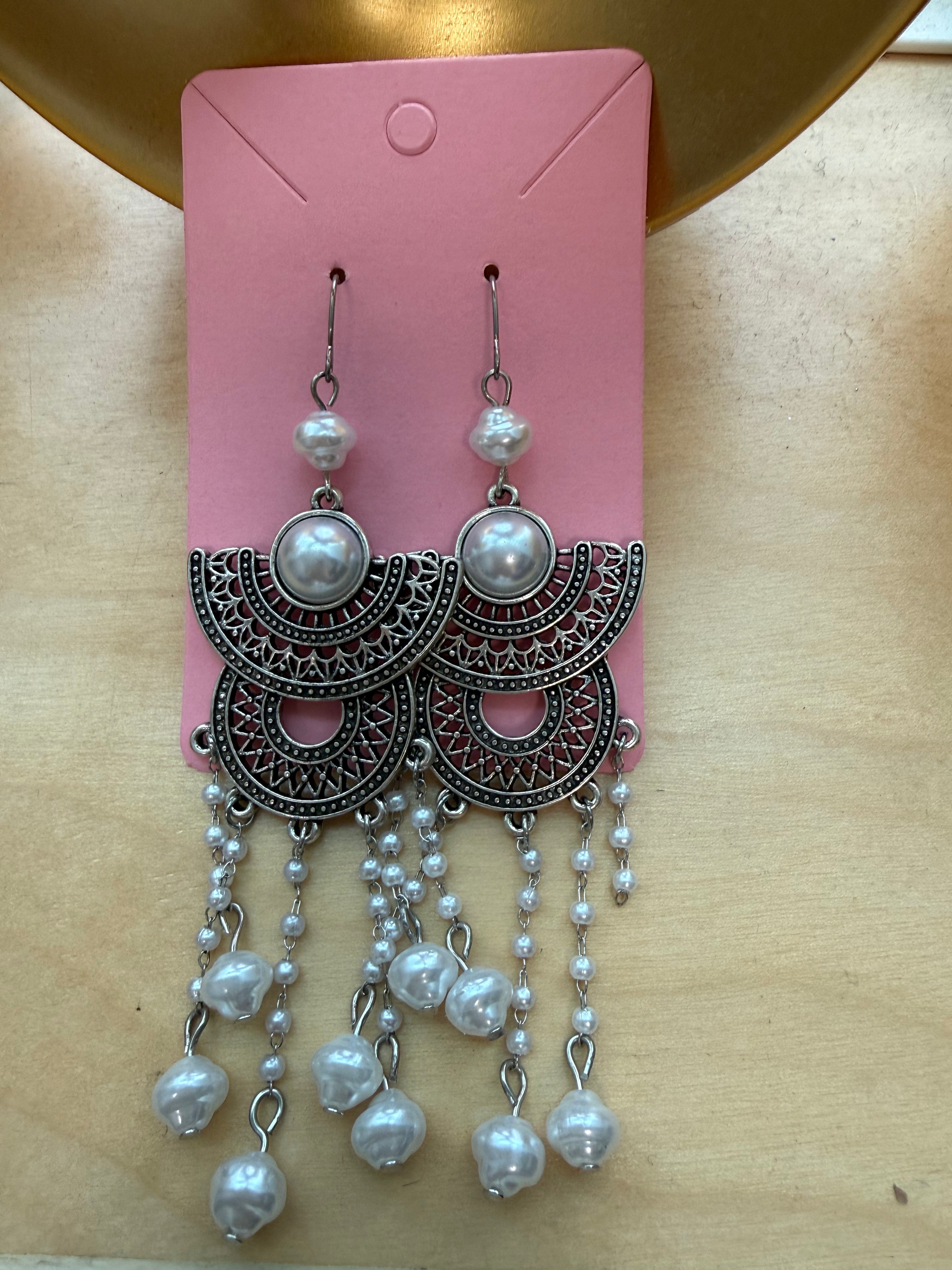 Antique Silver Pearl Tassels