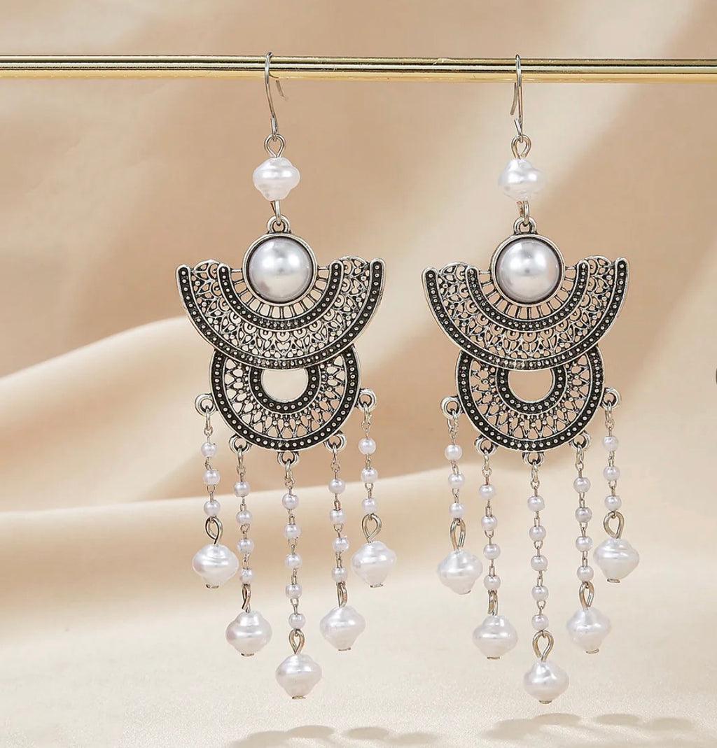 Antique Silver Pearl Tassels
