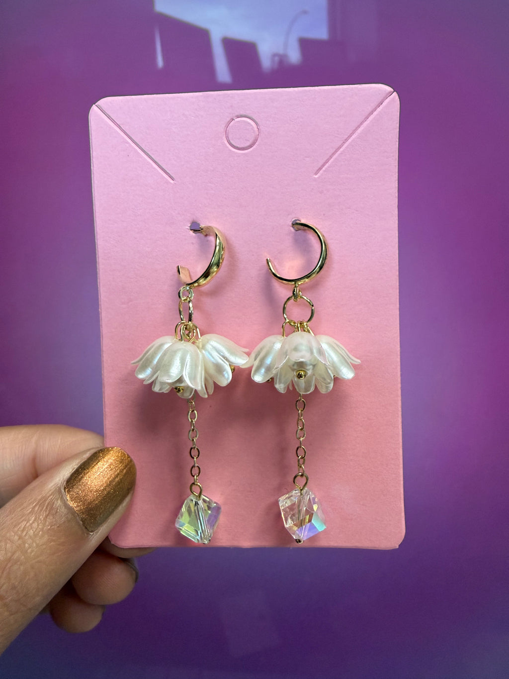 Gold Flower Iridescent Crystal Drop
