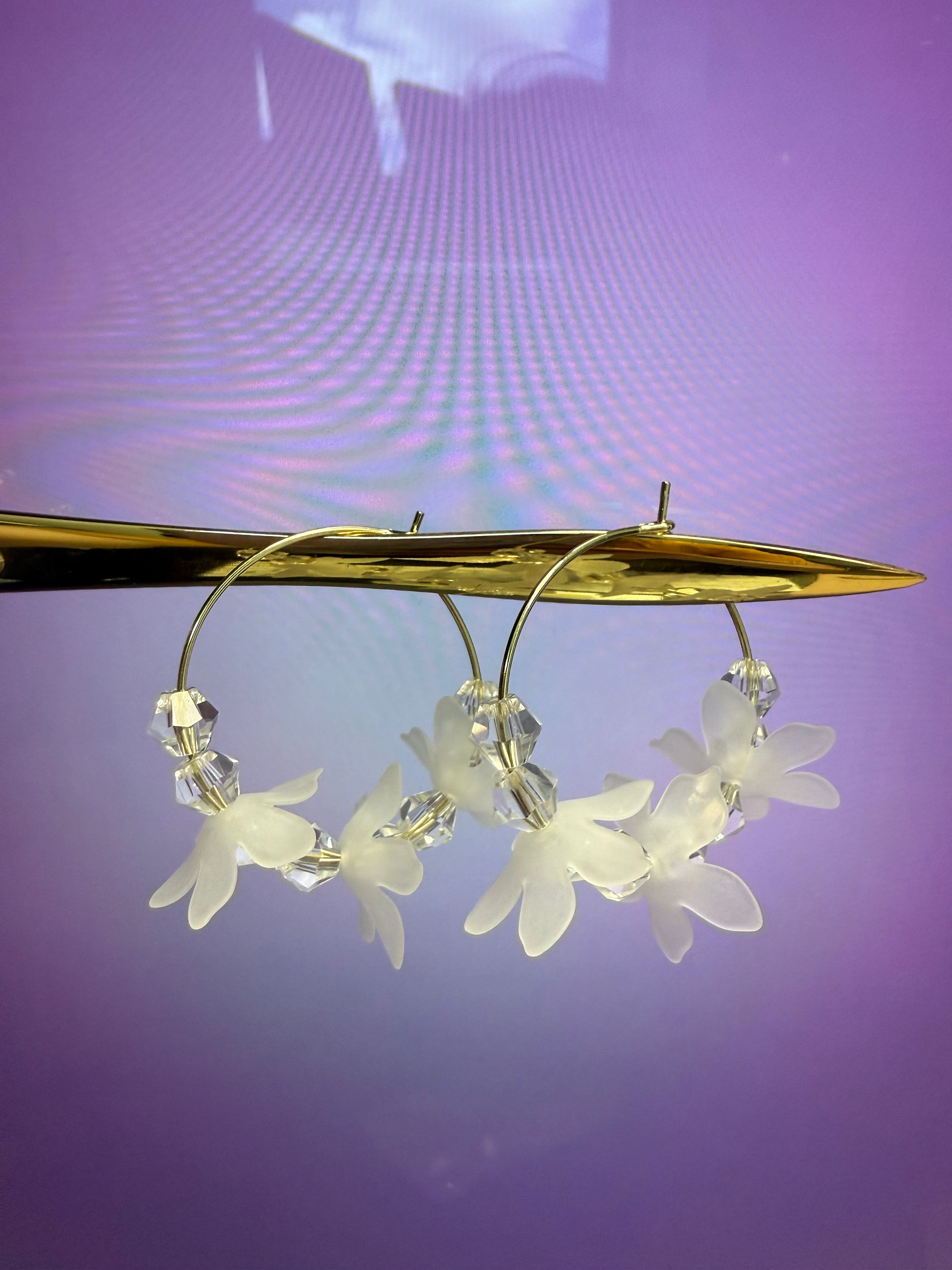 Gold Hoop Frosted Petal Drop