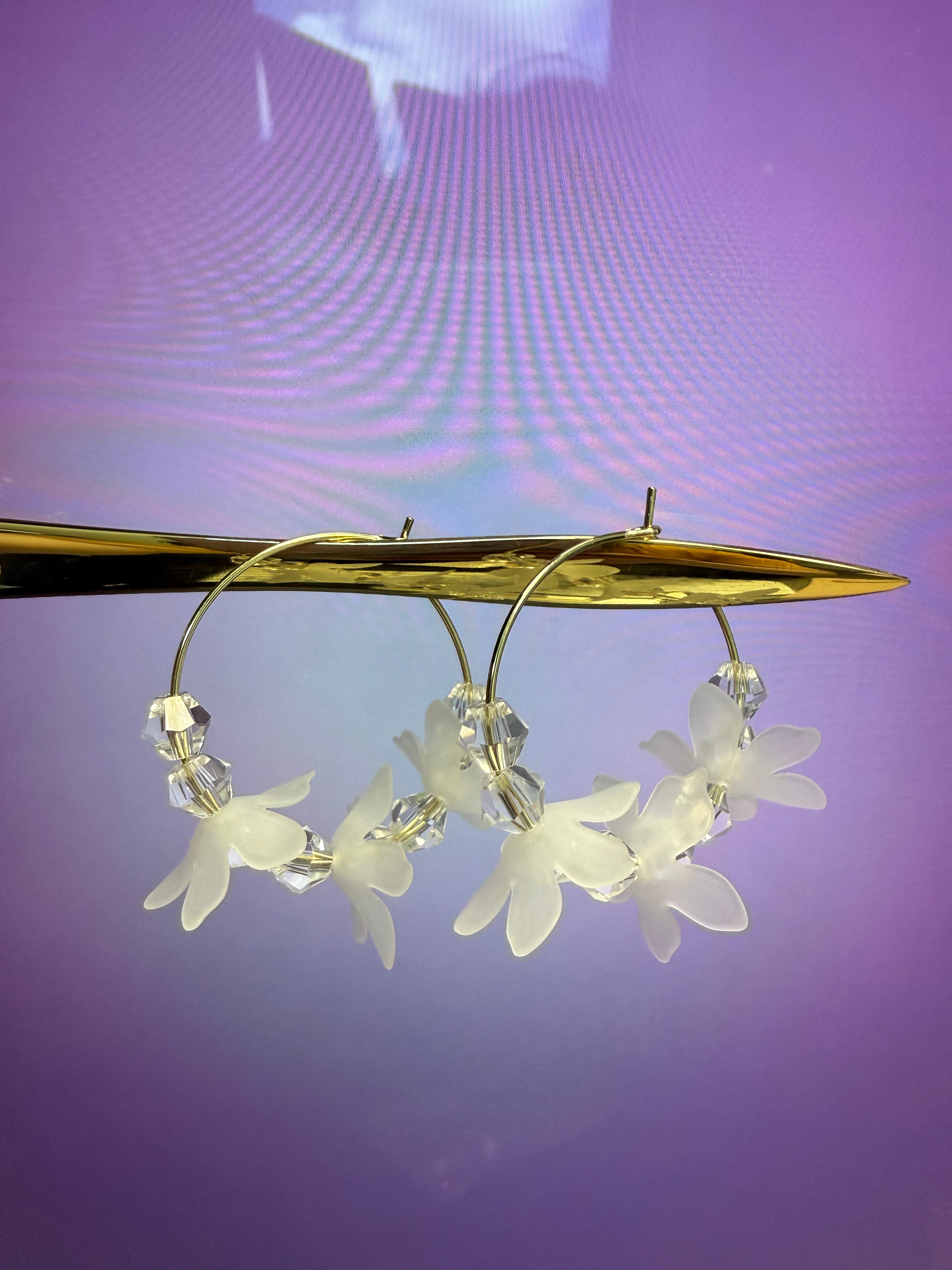 Gold Hoop Frosted Petal Drop