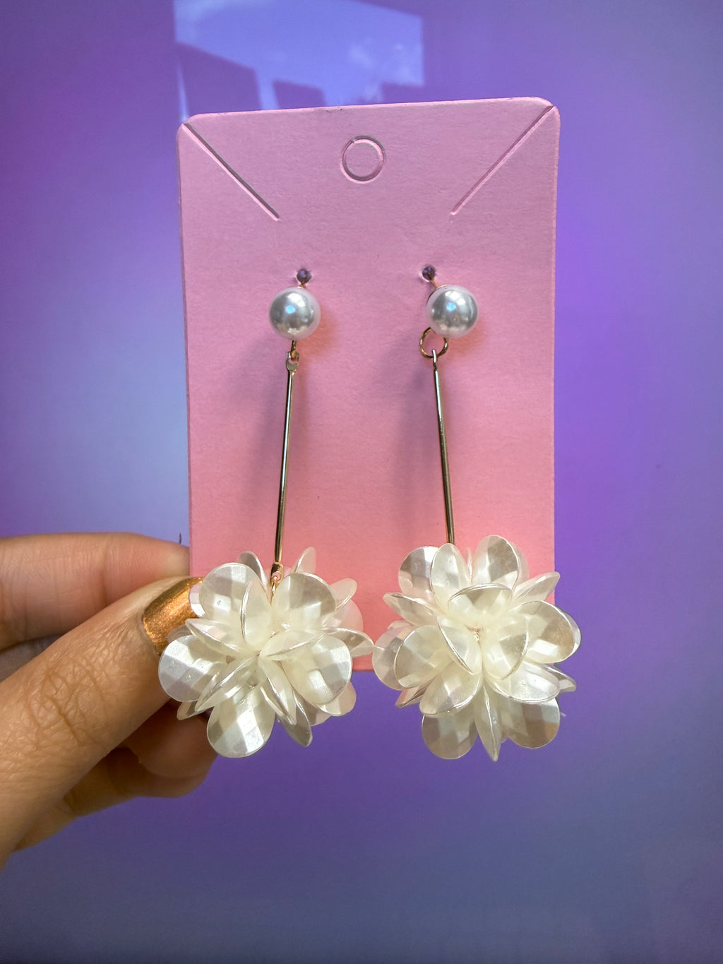 3D White Flower Pearl Thin Gold Rod