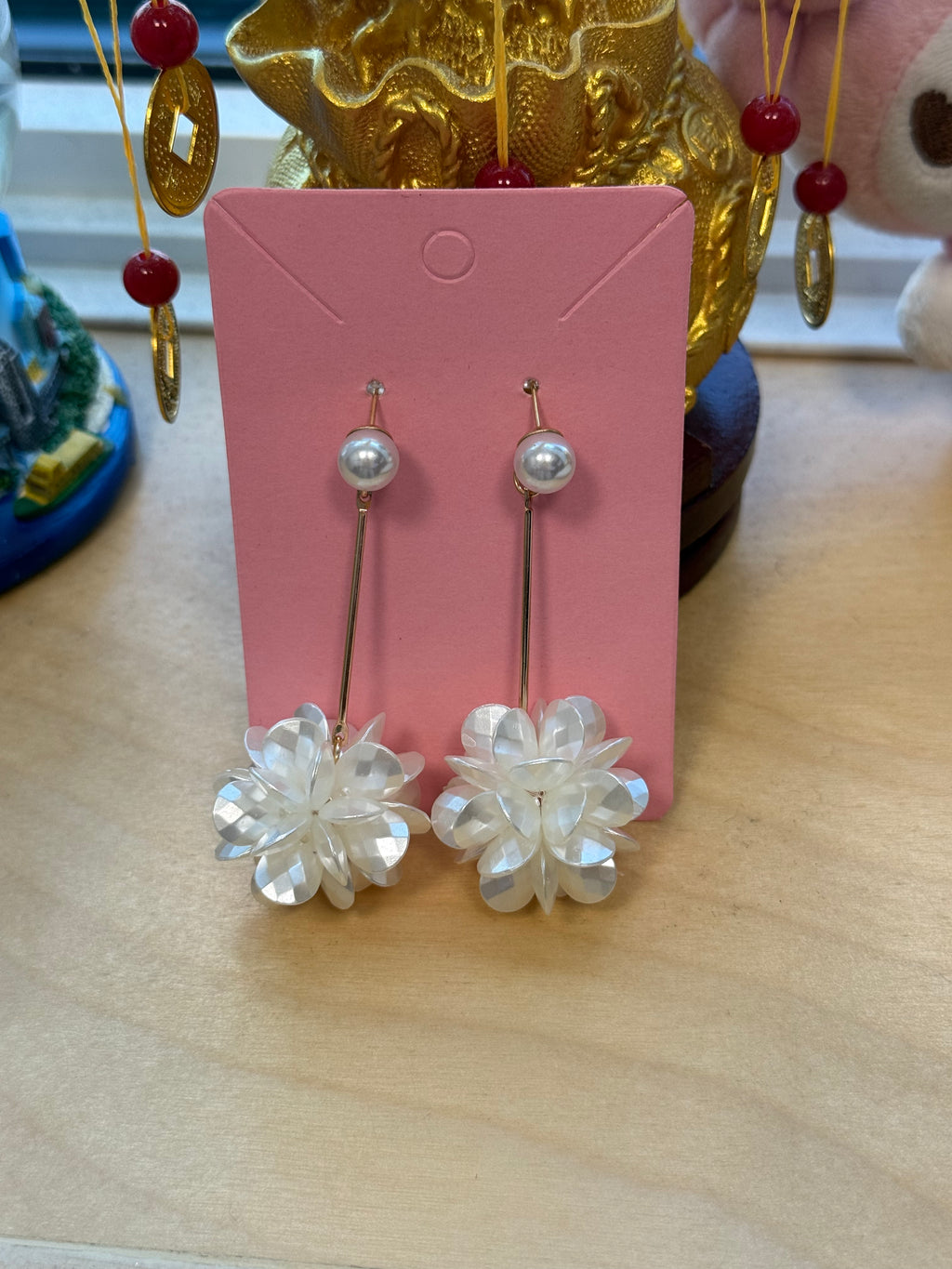 3D White Flower Pearl Thin Gold Rod
