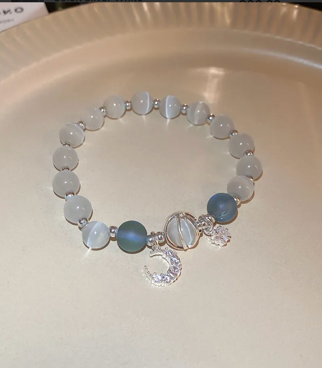 Silver Light Blue Crystal Glass Cat Eye