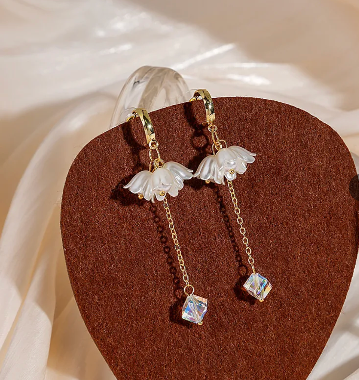 Gold Flower Iridescent Crystal Drop