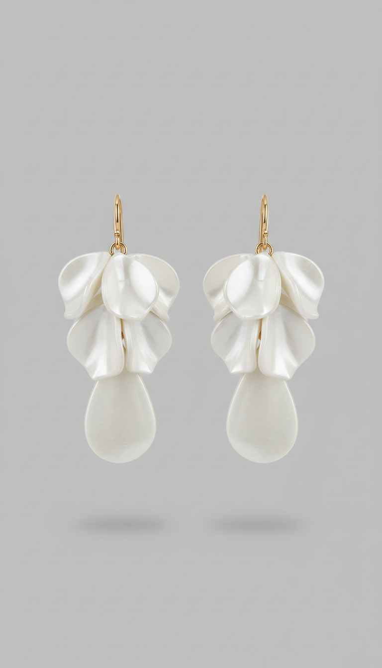 White Petal Drop Earrings